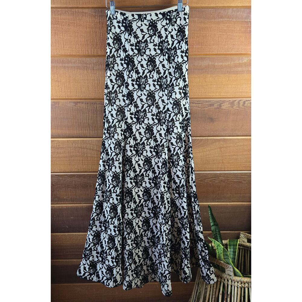 B. Darlin Women 90s Y2K Floral Lace Velvet Flare Maxi Skirt 5/6 Whimsigoth Fairy